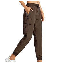 VERUGU Dames Cargo Broek Outdoor Joggingbroek Nylon Sneldrogende Wandelbroek Sportieve Casual Slim Fit Cargo Broek met Enkelband Bruin 3XL