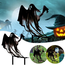 1 szt. metalowy znak ogrodowy na Halloween z upiorną twarzą ducha – dekoracja trawnika, ganku i ogrodu – kompatybilny ze standardowymi palikami