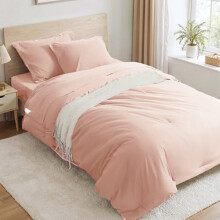 Set copripiumino singolo Pink da 5 pezzi: copripiumino, federa, copricuscino, lenzuolo piatto e lenzuolo con angoli – Set completo per tutte le