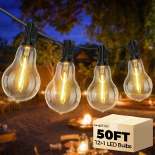Luci decorative da esterno da 15 metri (50 piedi), impermeabili, con lampadine 12A39 a sospensione, infrangibili, ideali per gazebo, verande,