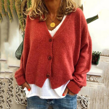 Maglioni da donna Maglione oversize a maniche lunghe Maglione da donna con bottoni in maglia tinta unita Cardigan Giacca a maniche lunghe Natale