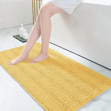 Chenille stribet badeværelsestæppe 112x61 cm, ekstra tyk absorberende skridsikker, shaggy bademåtte, maskinvaskbar, gul