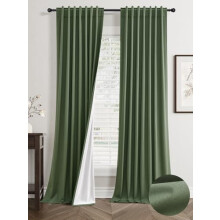 Olive Green Linen Blackout Curtains 144in x 52in Pair