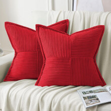 Fodere per cuscini rosa acceso 45x45 cm (2 pezzi), in morbido velluto a coste con righe/bordo largo, fodere quadrate decorative per divano e letto