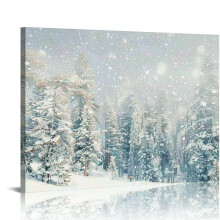 Magisch sneeuwbos canvas wanddecoratie, wit, grijs en zilver