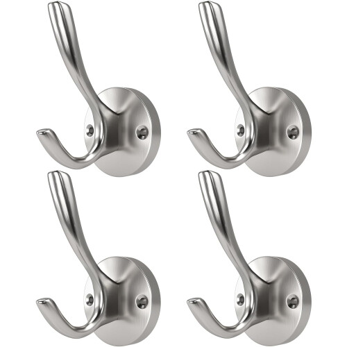 Brushed Nickel Towel Hooks 4-Pack Wall Mounted