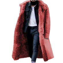 Lange herenjas met lange mouwen van imitatiebont, effen kleur, geschikt voor vrijetijdsgebruik in de winter, met omgeslagen mouwen, warm en