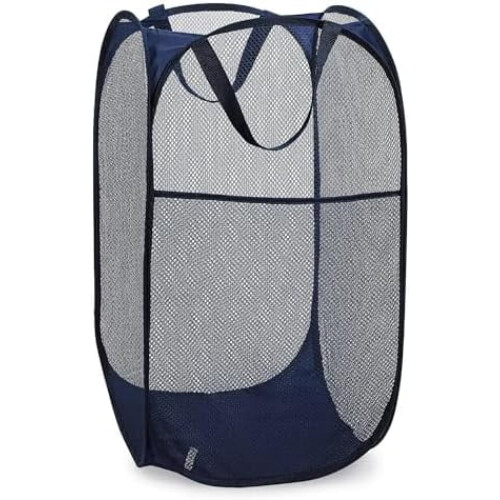 Collapsible Mesh Laundry Hamper 14 x 14 x 24 in Navy