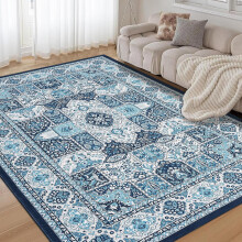 8x10 ft Geometric Trellis Area Rug, Low-Pile Beige Grey