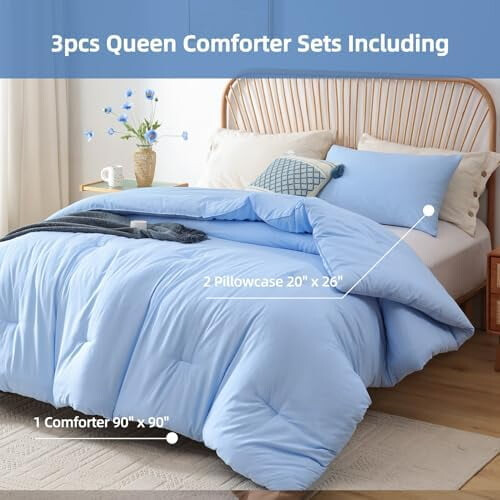 Σετ παπλωμάτων Queen Size, Ανοιχτό Μπλε, 3 τεμάχια σετ παπλωμάτων κλινοσκεπασμάτων (1 1
