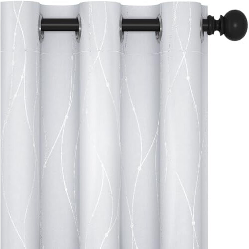 Room Darkening Thermal Curtains White Silver Wave Dots