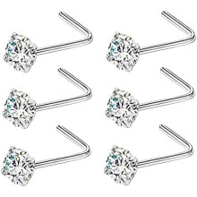 Neuspiercings voor dames en heren, L-vormig, gemaakt van chirurgisch staal met een uiteinde van zirkonia, wit, 3,0 mm, 22 gauge.