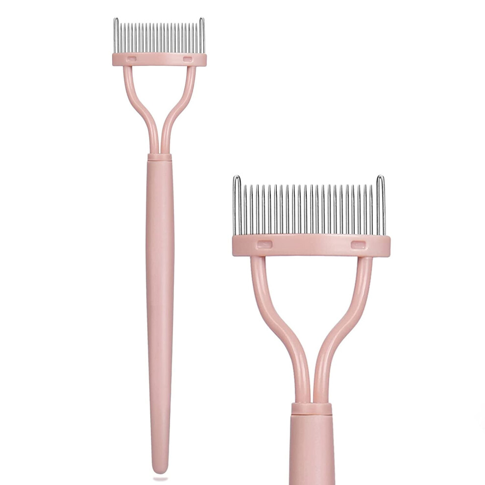 Pink Eyelash Comb, Eyelashes Mascara Separator Tool Lash Comb With Metal Teeth (Pink)