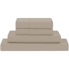 Bettwäsche-Set aus weicher Mikrofaser – Flaches Bettlaken, Spannbettlaken mit tiefen Taschen und Kissenbezüge, Khaki, California King –