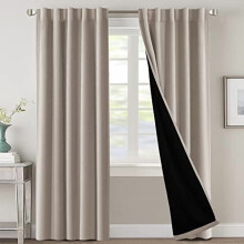 100% Blackout Curtains with Black Liner, Thermal Insulated, Back Tab/Rod Pocket, 2 Panels, 42x84", Natural Sand