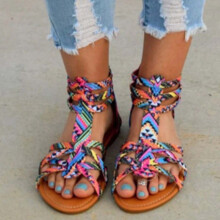 Zomerse platte sandalen voor dames, Moederdagcadeau, Boheemse etnische print, resortschoenen met clip-teen en ritssluiting, comfortabele casual