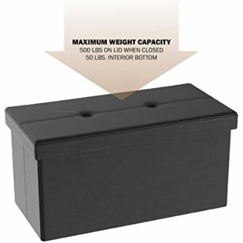 Storage Ottoman Faux Leather 30 Inch Black 2