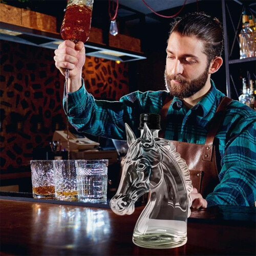 Καράφα ουίσκι Horse Head με πώμα – Διαφανής γυάλινη θήκη ποτών για μπαρ στο σπίτι, 2