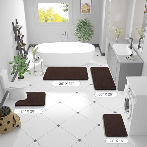 Tapete de banheiro em chenille marrom, 119 x 61 cm (47 x 24 polegadas), com base de borracha. 1