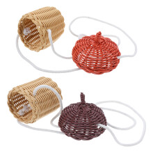 4Pcs Faux Rattan Acorn Basket Bag Handwoven Mini Crossbody Girls Purse