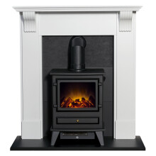 Adam Harrogate Surround in Pure White with Hudson Electric Stove, 39 Inch