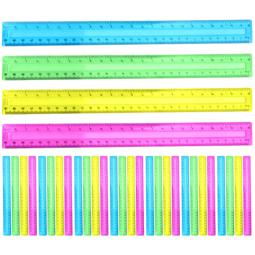 96Pcs High Grade Plastic 30Cm Rulers Assorted Colors for Classroom Use