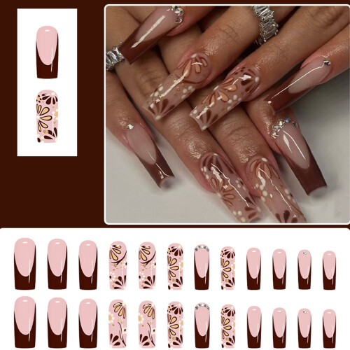 24-delade vinröda blommiga nagellack 1