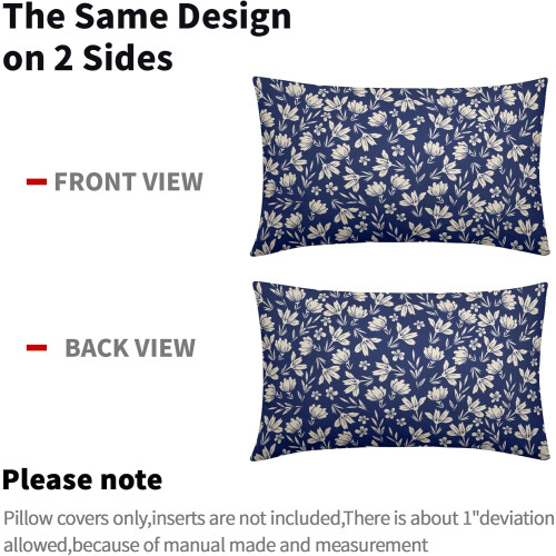 Navy Blue Floral Pillow Covers 12x20 in (2 pcs) 2