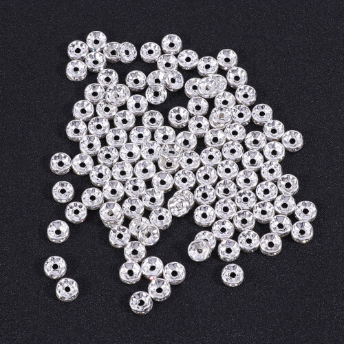 Rhinestone rondelle spacer beads silver 8mm 100 pcs 2