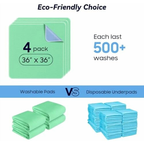 Pacote com 4 protetores de cama laváveis de 91 x 91 cm (36" x 36") com absorção extra pesada, impermeáveis e de secagem rápida, compatíveis com 2
