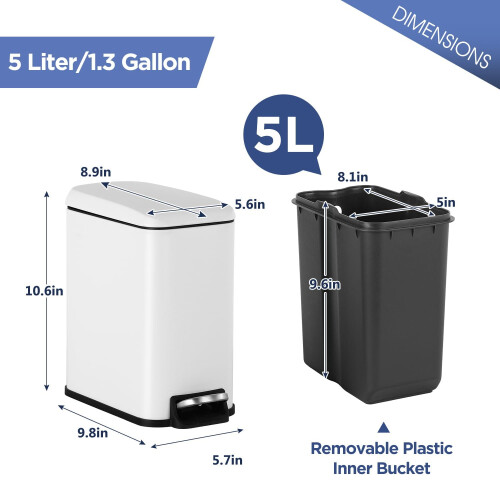 Lixeira Slim Step de 5 litros com tampa e balde removível. 1