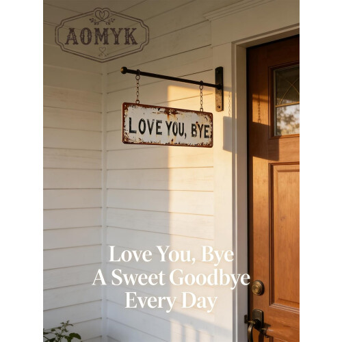 Placa de parede de metal "Love You Bye" em alumínio vintage, 40,6 x 10,2 cm (16 x 4 polegadas). 1