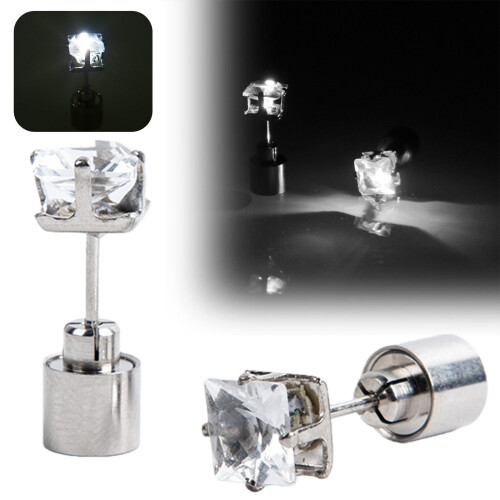 Square LED glowing earrings for couples, orange and white 1