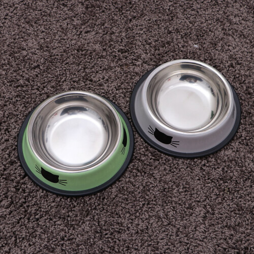 Edelstahl-Katzennapf-Set, grau-grün, 2-teilig 1