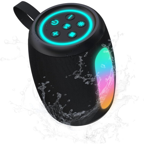 Caixa de som Bluetooth PORTBOR com luzes LED, à prova d'água IPX5. 1