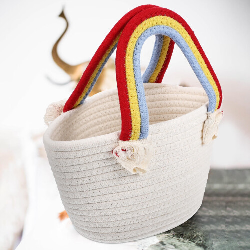 Großer gewebter Korb aus Rattan, Regenbogenfarben, handgewebt 2
