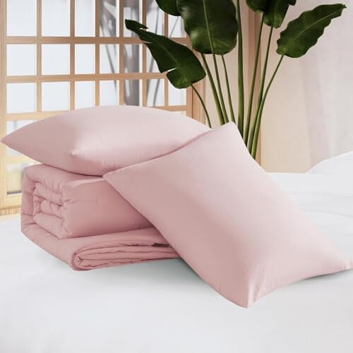 King size-dynesett med 2 puter, myk, forvasket rosa 2
