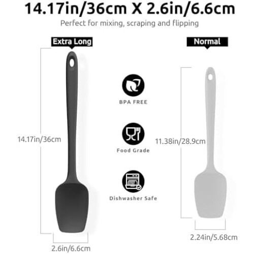 14" Heat-Resistant Silicone Spoonula, Non-Stick, Black 1