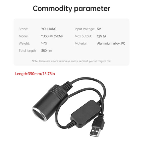 USB 5V til 12V cigarettænderadapter 1A 1