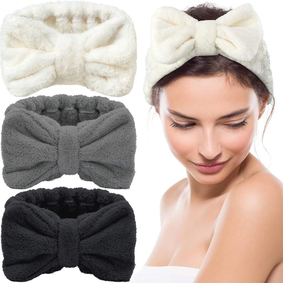 Unisex 3 Pieces Wash Face Headband Makeup Spa Headband Towel Terry Hair Bands Microfiber Bowtie Headbands Shower Facial Adjustable Headband For Women