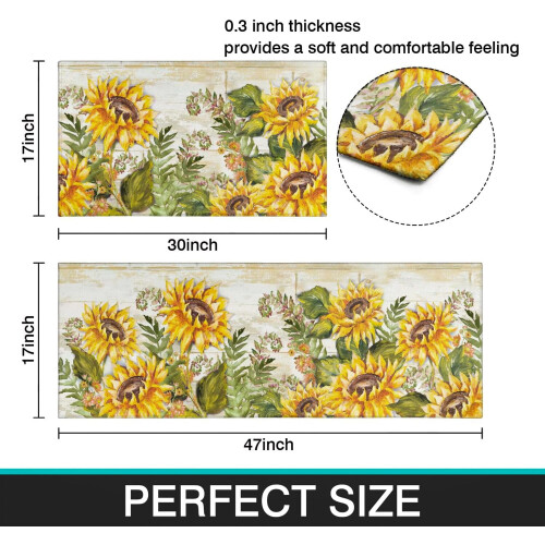Sunflower Farmhouse Kitchen Rug Set 2 pcs 2