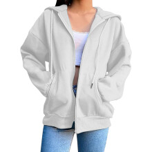 Lightweight Full Zip Hooded Jacket Women Athletic Track Top With Kangaroo Pocket For Running And Gym Workout Essentials White XXXL