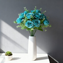 6 Heads Artificial Flower Silk Rose, Artificial Flowers Hall Decorations, Fake Flower for Wedding Table Party Vase Home Decor, Blue
