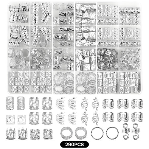 Hårflätor Set Silver Metall Flexibel Öppning 290 st
