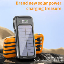 Xhy Power Bank 10000mAh 4 Cables Fast Charging External Battery Portable Solar Charger Built-in Led Flashlight Black