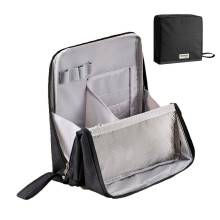 Draagbare make-up organizer tas met spiegel – Grote capaciteit, waterdicht canvas, reisvriendelijk, meerlaags (beige)