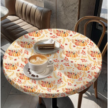 Nappe ronde pour tables rondes de 91 à 178 cm, nappe ajustée avec élastique pour fêtes intérieures et extérieures, 152 cm, motif citrouille