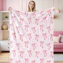 Pink Bow Fuzzy Blanket Cute Bowknot Throw Blanket Bowtie Cozy Flannel Blanket for Valentine's Day Home Bed Sofa Couch Chair, 50 x 60 Inch