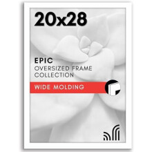 Cadre photo blanc 20x28 avec plexiglas poli – Bois d'ingénierie, affichage mural vertical/horizontal – Collection Epic