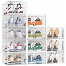 Shoe Storage, 12 Pack Shoe Organizer for Closet, Shoe Boxes Clear Plastic Stackable Shoe Containers with Lids for Size 10